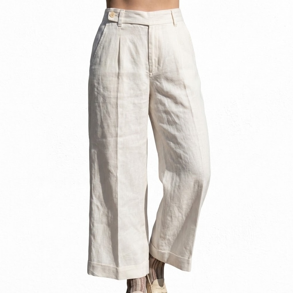 Madewell Wide-Leg Pants Women's Size 4 Off White Front Pleated Slash Pocket